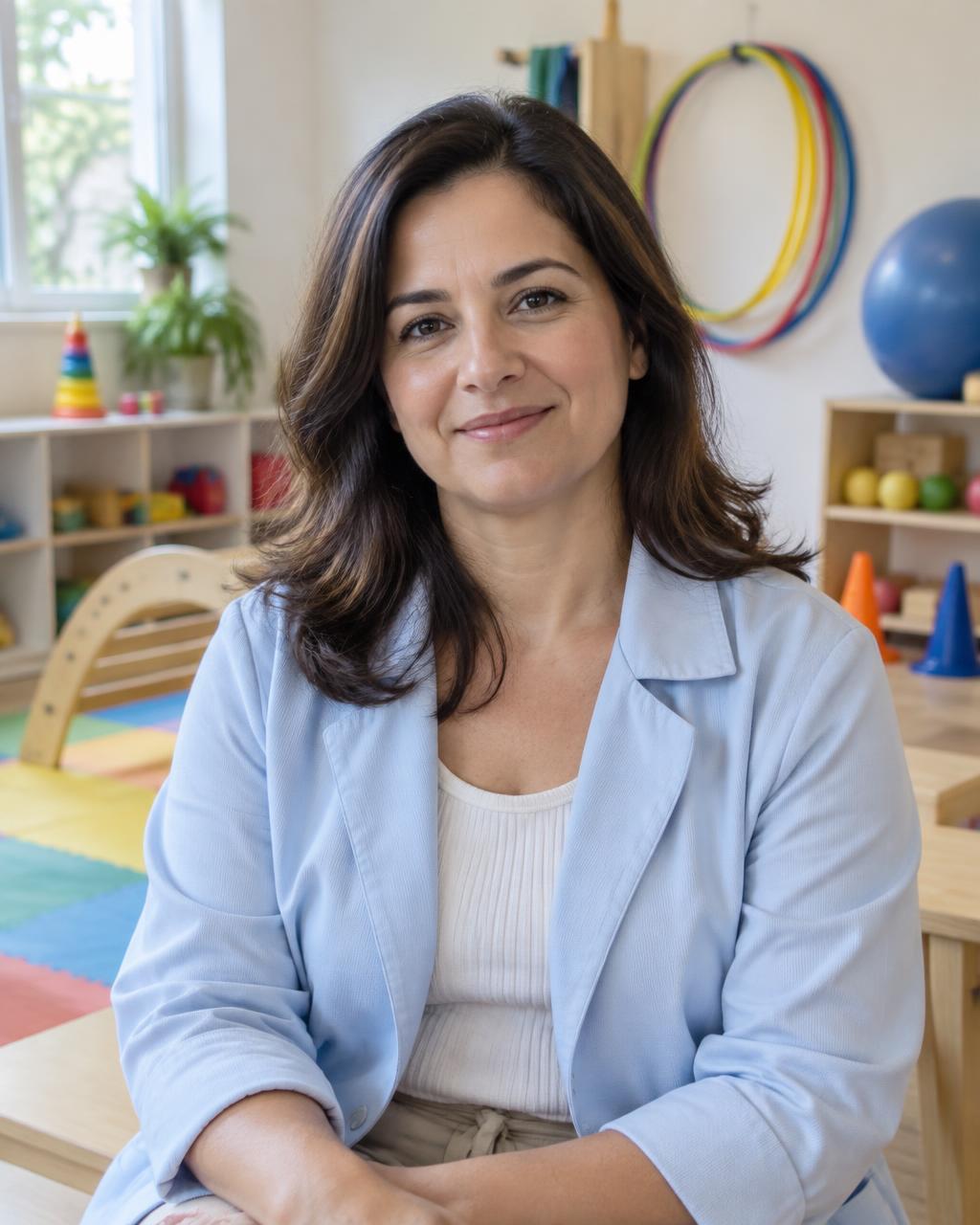 Mariana Alves em um espaço pedagógico de desenvolvimento infantil